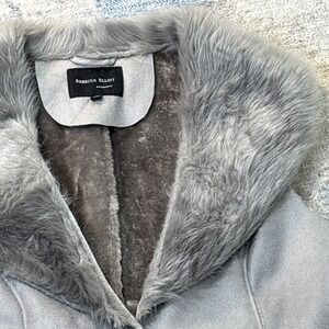 Rebecca Elliot Faux Suede Vest Fox Fur Collar Gray Womens M Luxe Chic
